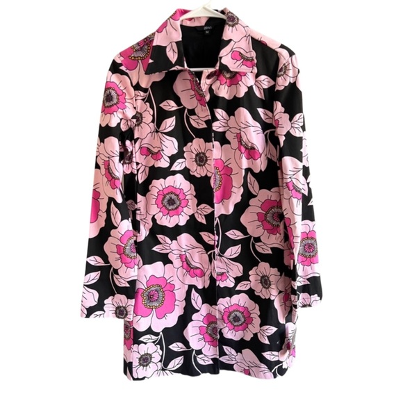 zinc Jackets & Blazers - Zinc Black and Pink Floral Trendy Trench Jacket Coat with Pockets size M